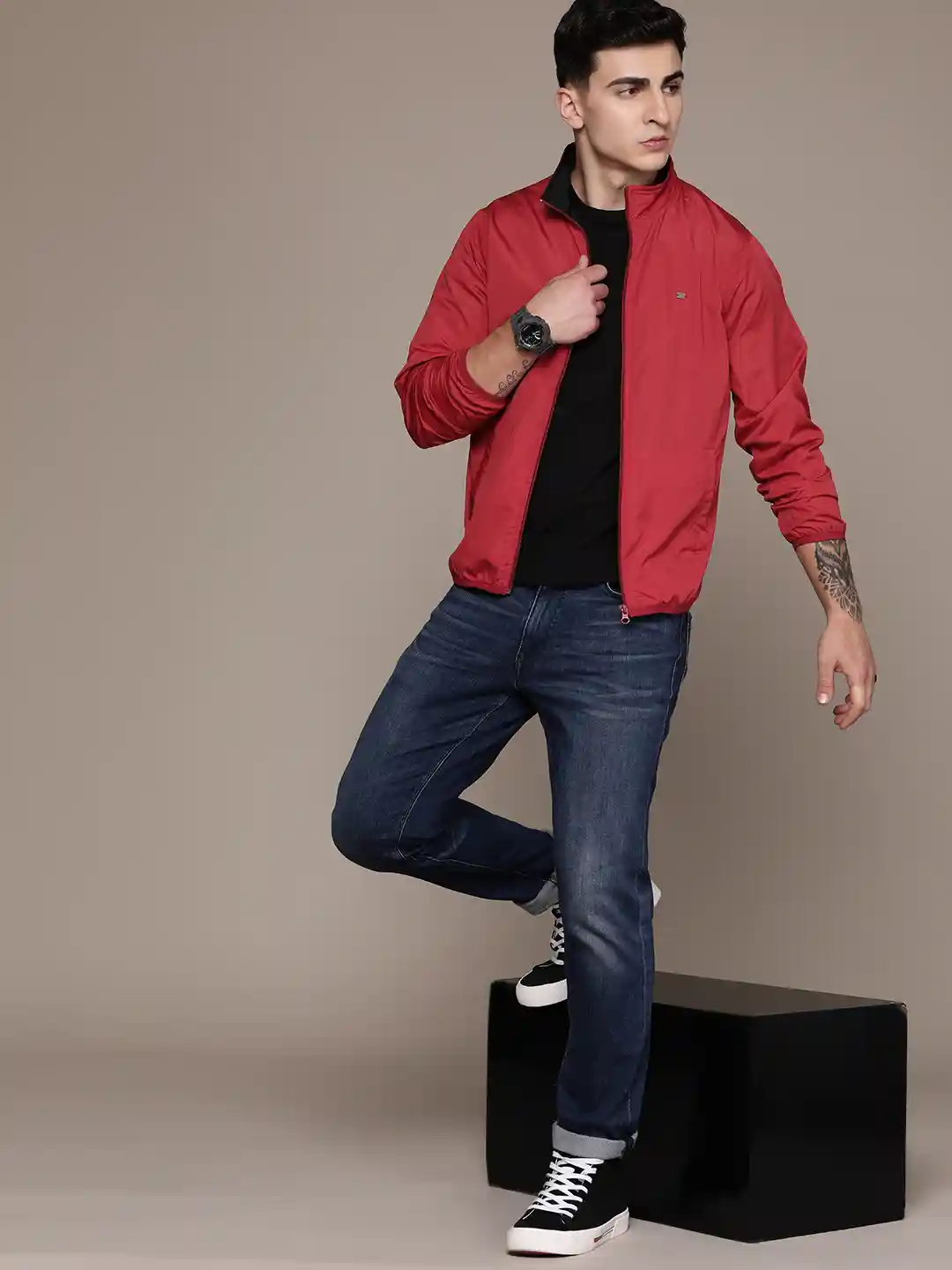 Cool Red Jacket Classic Polo Men's Cotton Solid Full Sleeve Slim