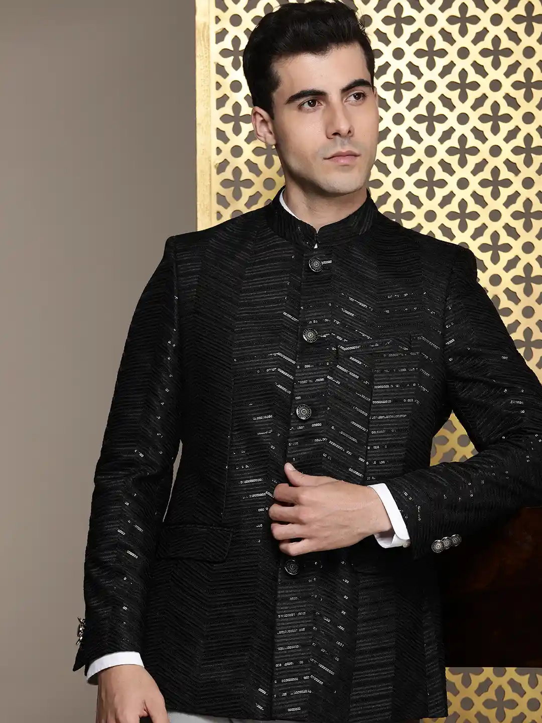 Buy House of Pataudi Men Sequinned Jashn Bandhgala Blazer