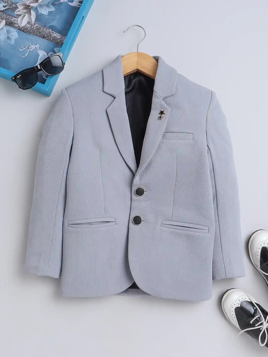 Buy BAESD Boys Textured Single-Breasted Notched Lapel Blazers - Main Image