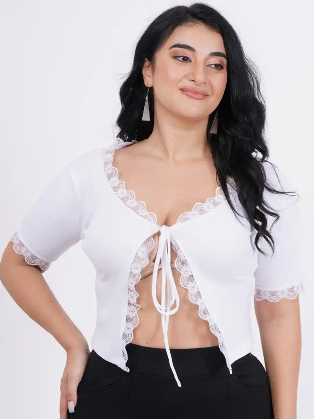 Buy SIGHTBOMB Tie-Up Detailed Crop Front Open Cotton Top Tops