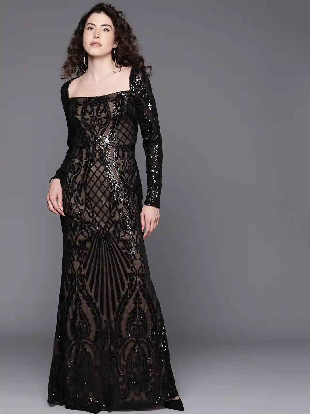 Buy Boohoo Sequined Net Fishtail Maxi Party Dress Dresses for