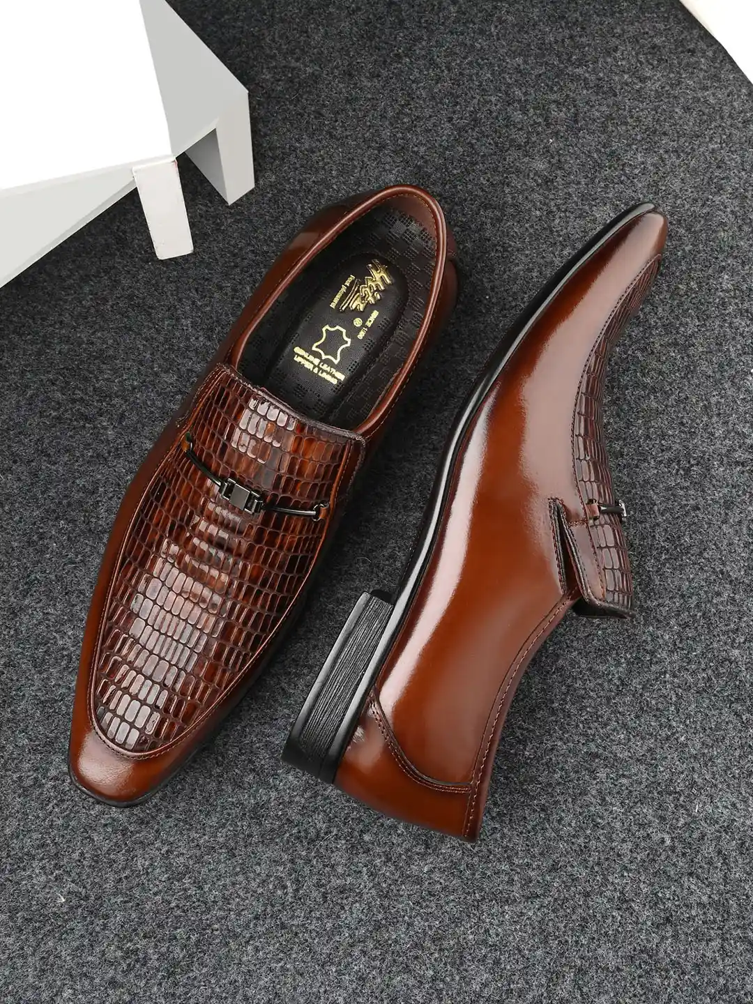 Buy Hitz Men Textured Leather Formal Slip-On Shoes Formal Shoes