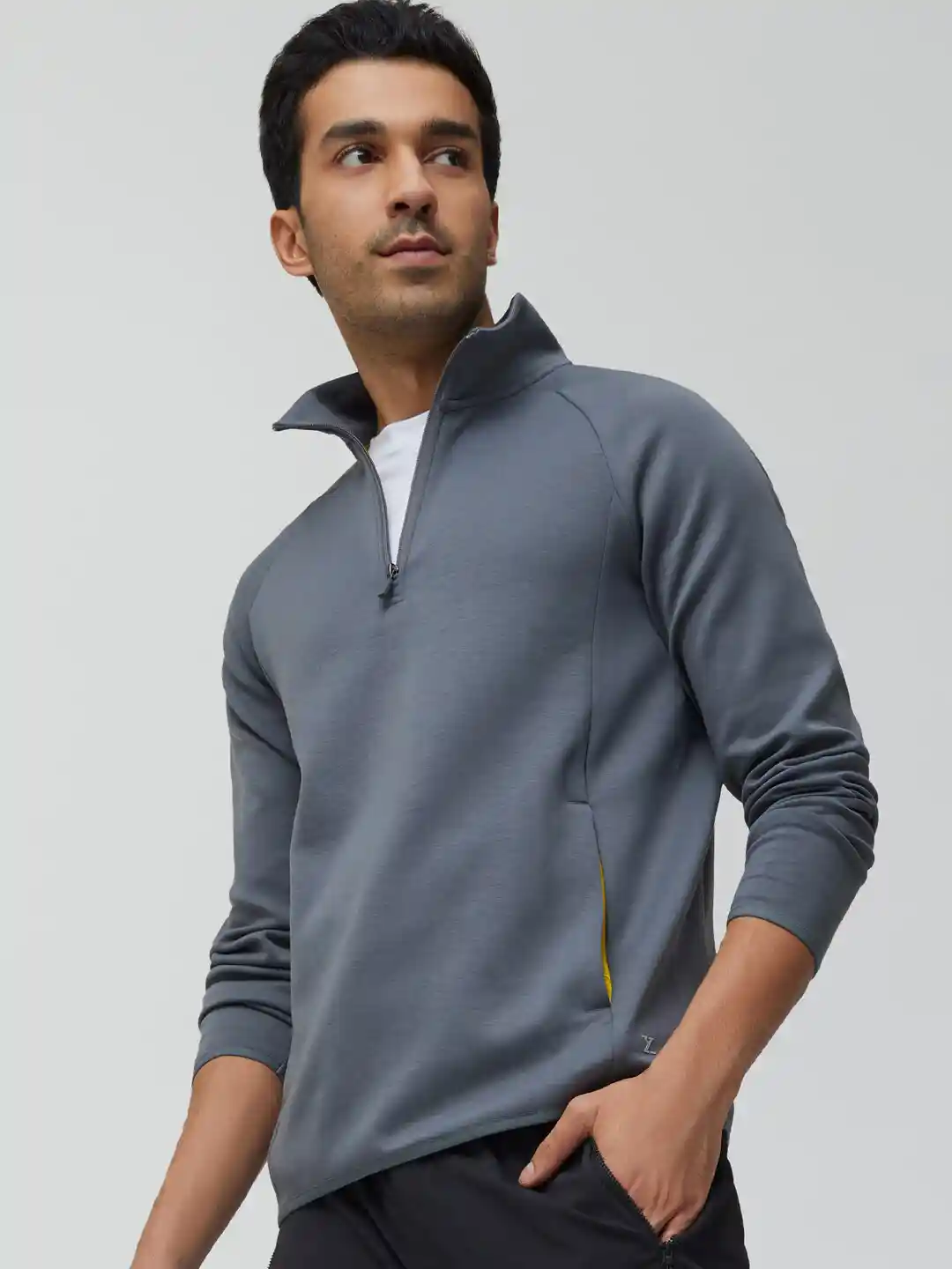 Buy XYXX Men Regular Fit Solid Ash Grey Half- Zip Sweatshirt