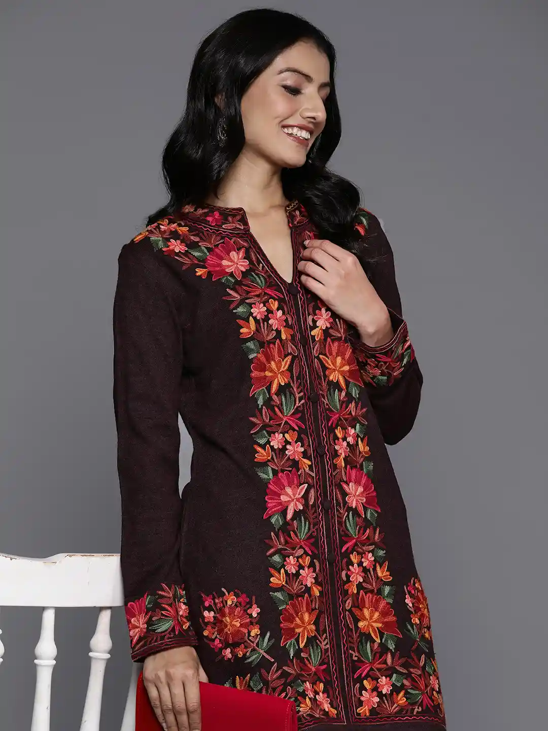 Buy Libas Women Floral Embroidered Regular Thread Work Pure Wool