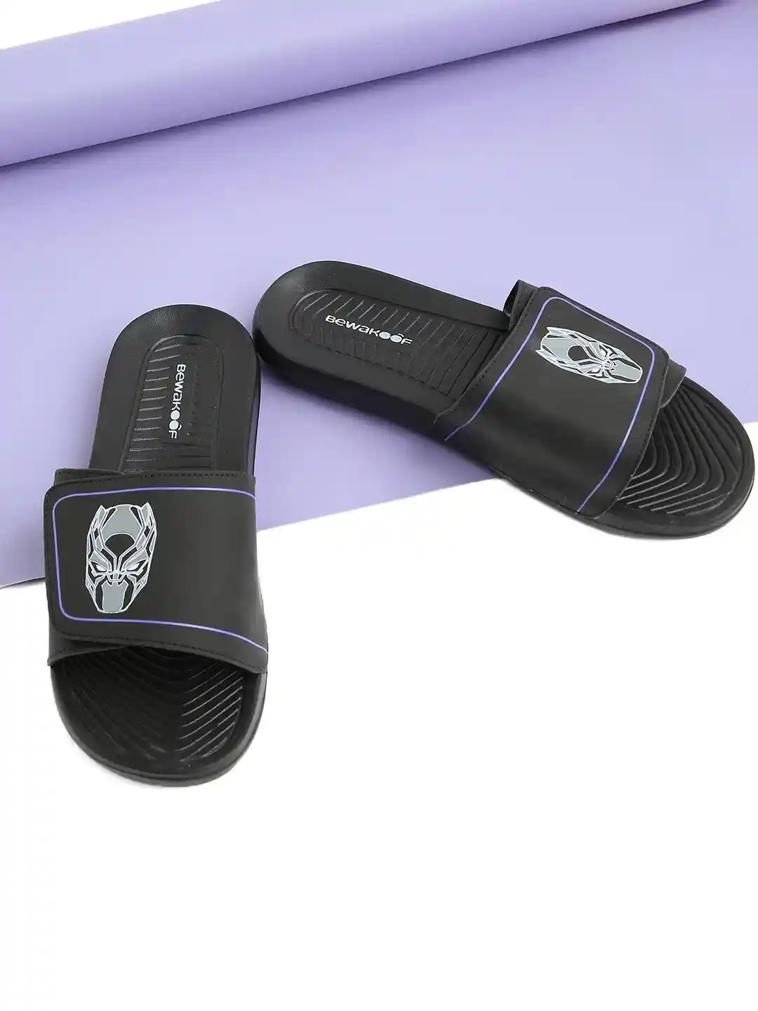 Myntra Flip Flop Bewakoof Bewakoof Men Black Panther Printed