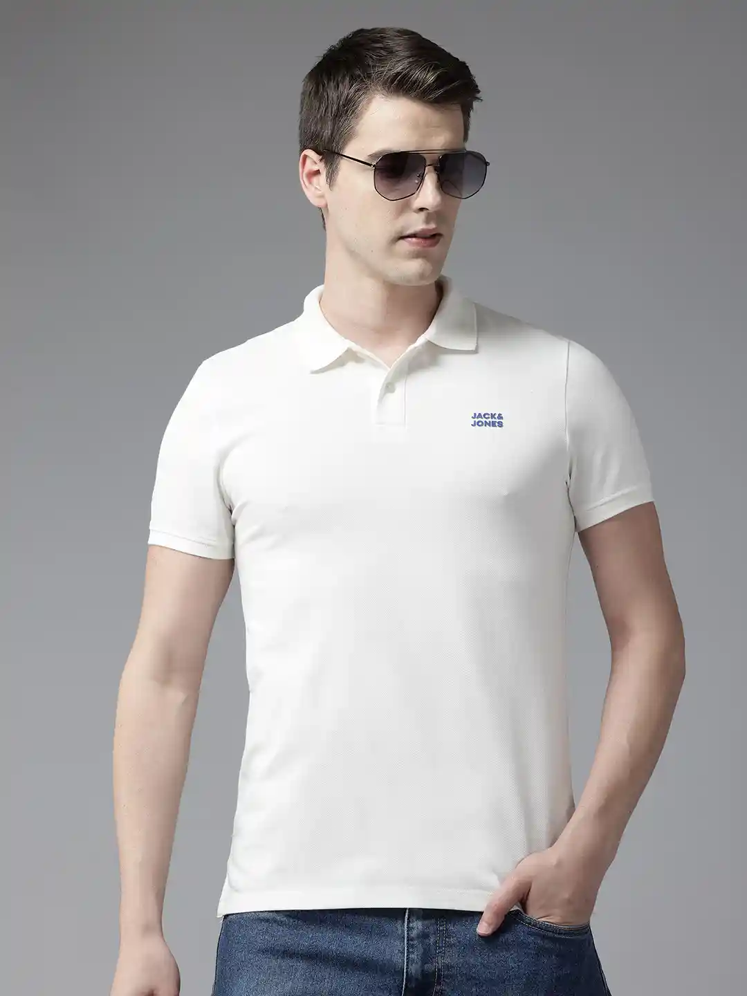 Jack Jones Men Polo Collar Slim Fit Pure Cotton T-shirt