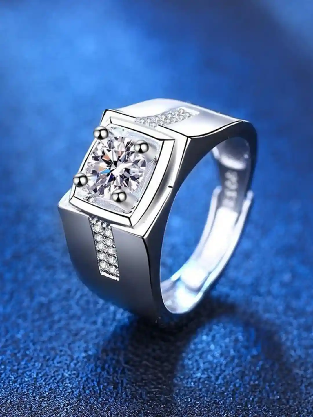 MYKI Men Silver Plated Stainless Steel Splendid CZ-Studded Adjustable Band  Finger Ring