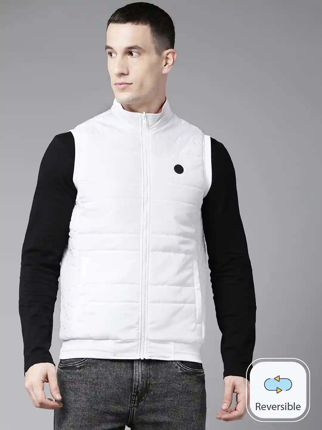 Buy Van Heusen Mock Collar Sleeveless Slim Fit Reversible Bomber