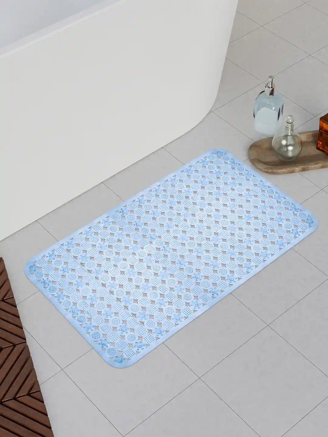 Kuber Industries Blue Anti Skid PVC Bath Shower Mat With Drain Holes