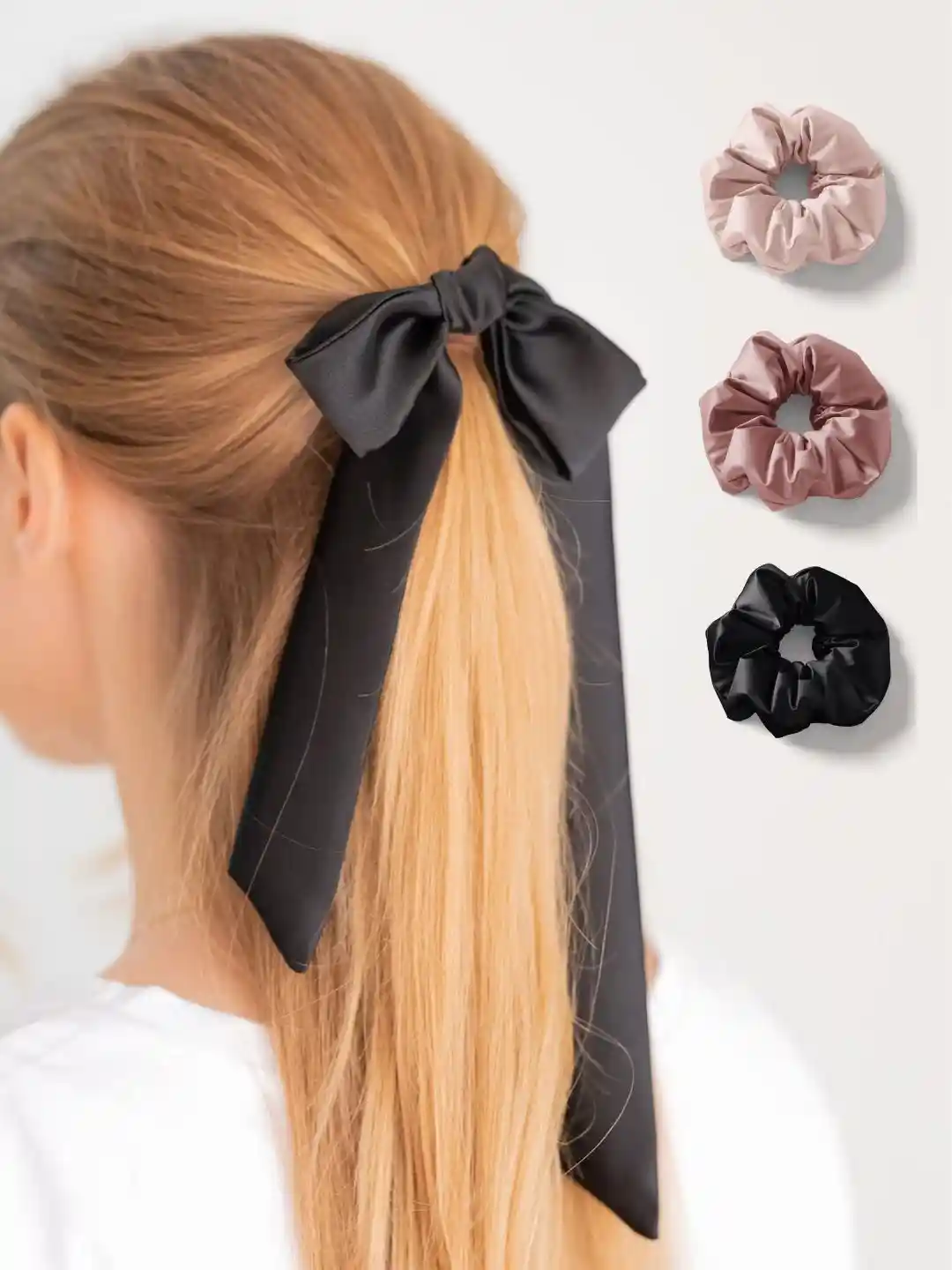 Buy Mueras Satin Silk Hair Ribbon in Black and Scrunchies Combo