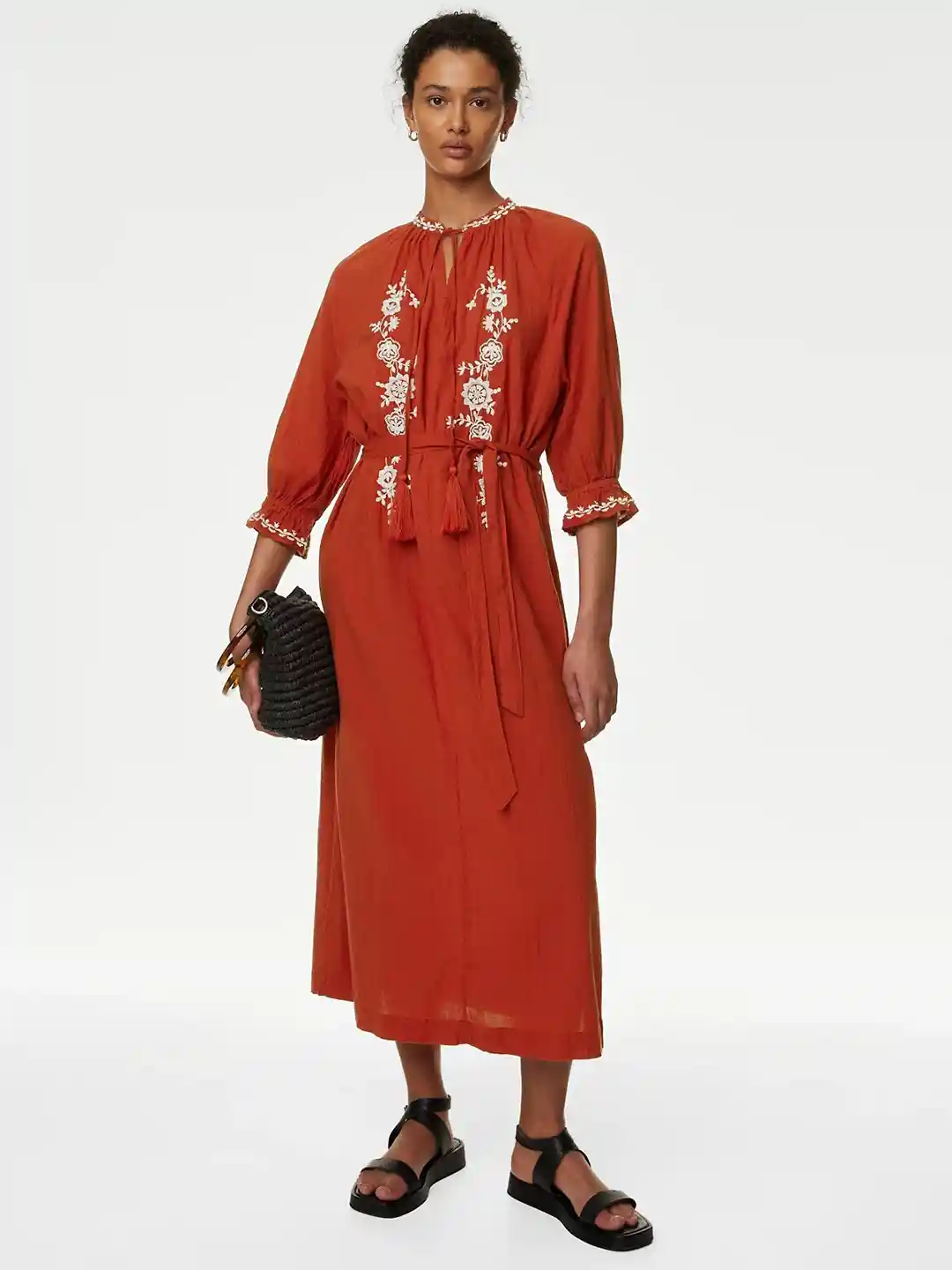 Myntra Marks And Spencer Red Midi Skirt Marks Spencer Floral Printed  Straight Midi Skirt