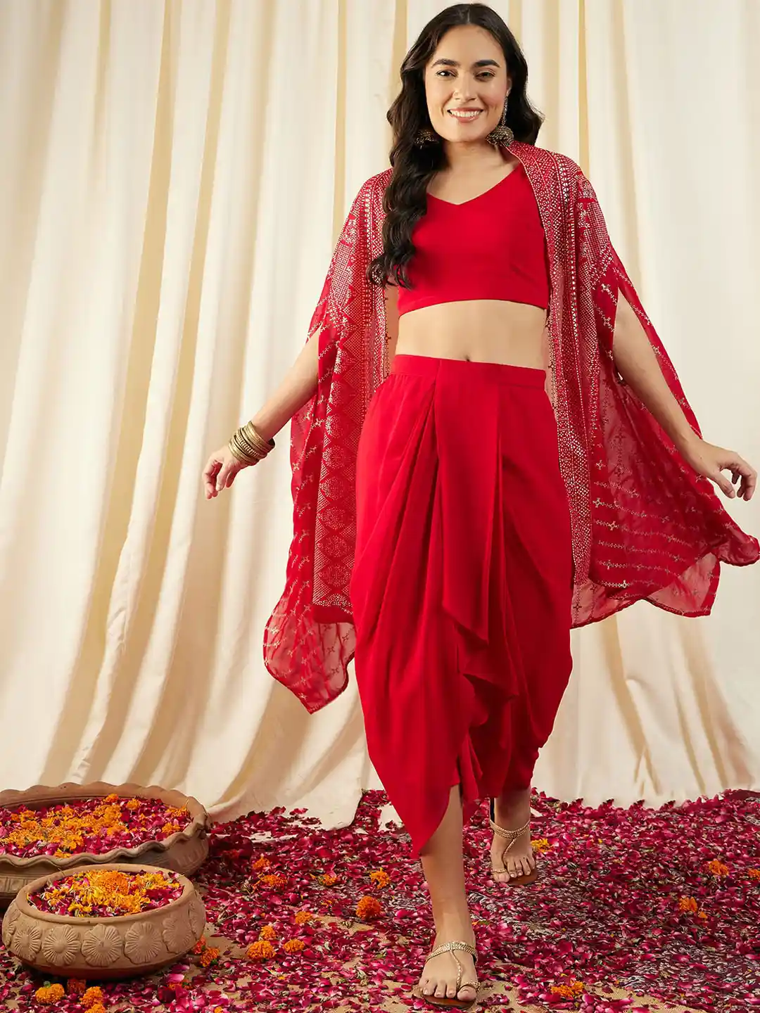 MABISH by Sonal Jain Crop Top With Draped Skirt Cape