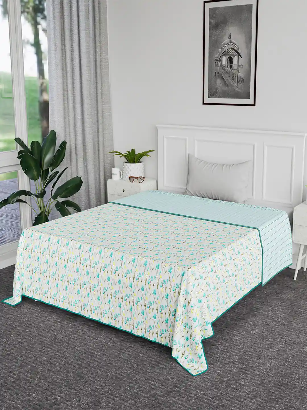 Buy Kuber Industries White Blue Floral AC Room 120 GSM