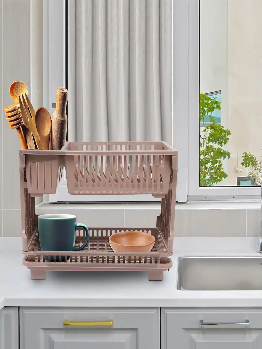 Buy Kuber Industries Plastic Kitchen Dish Rack with Drainer Brown