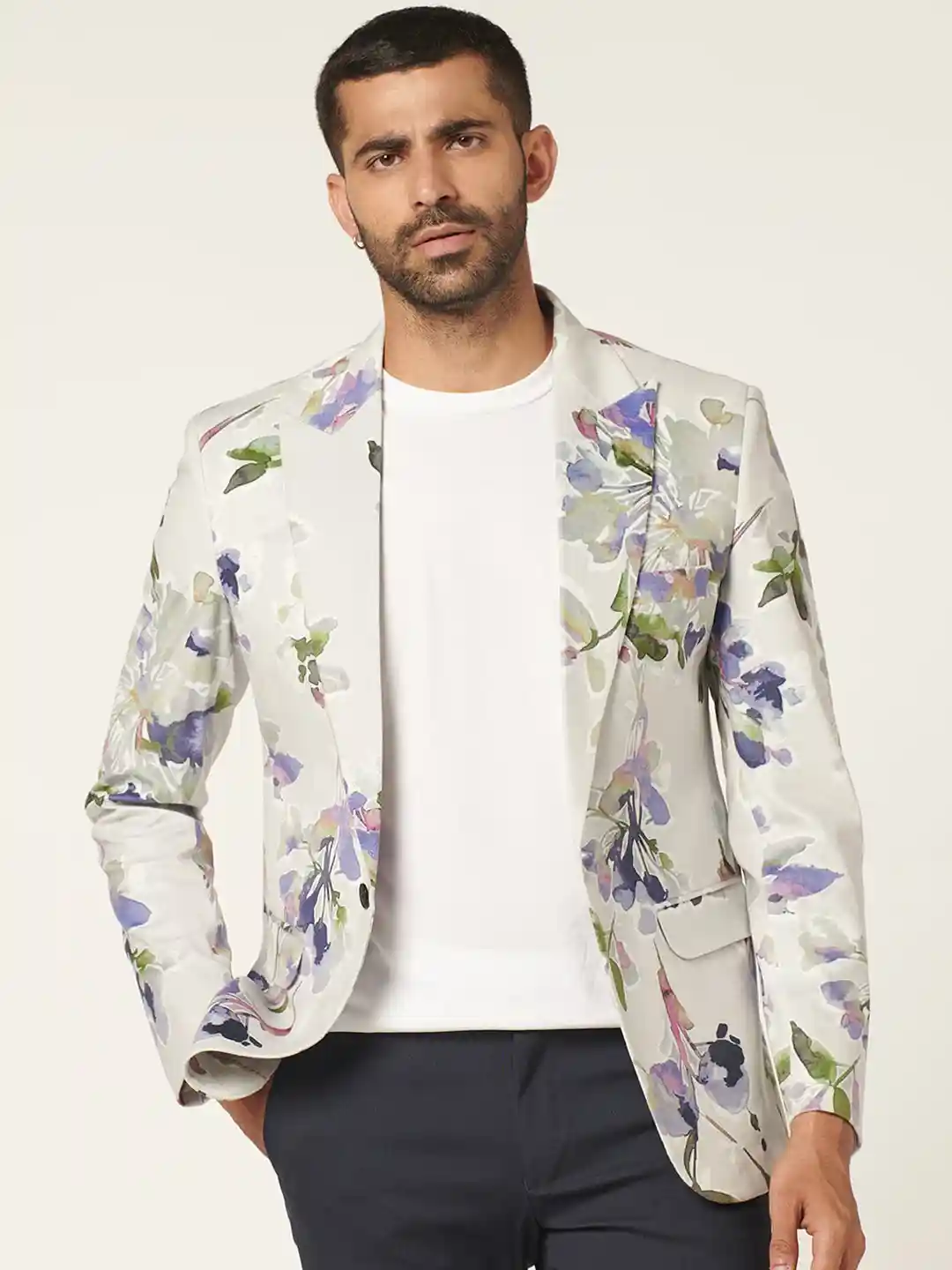 MR BUTTON Floral Printed Slim-Fit Velvet Blazer