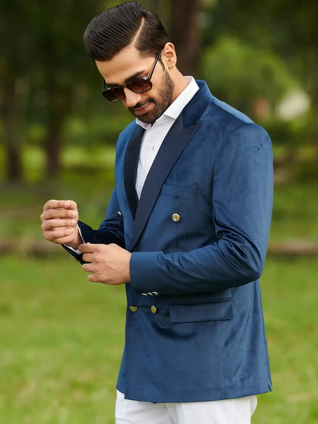 Buy MR BUTTON Velvet Double-Breasted Slim-Fit Blazer Blazers for