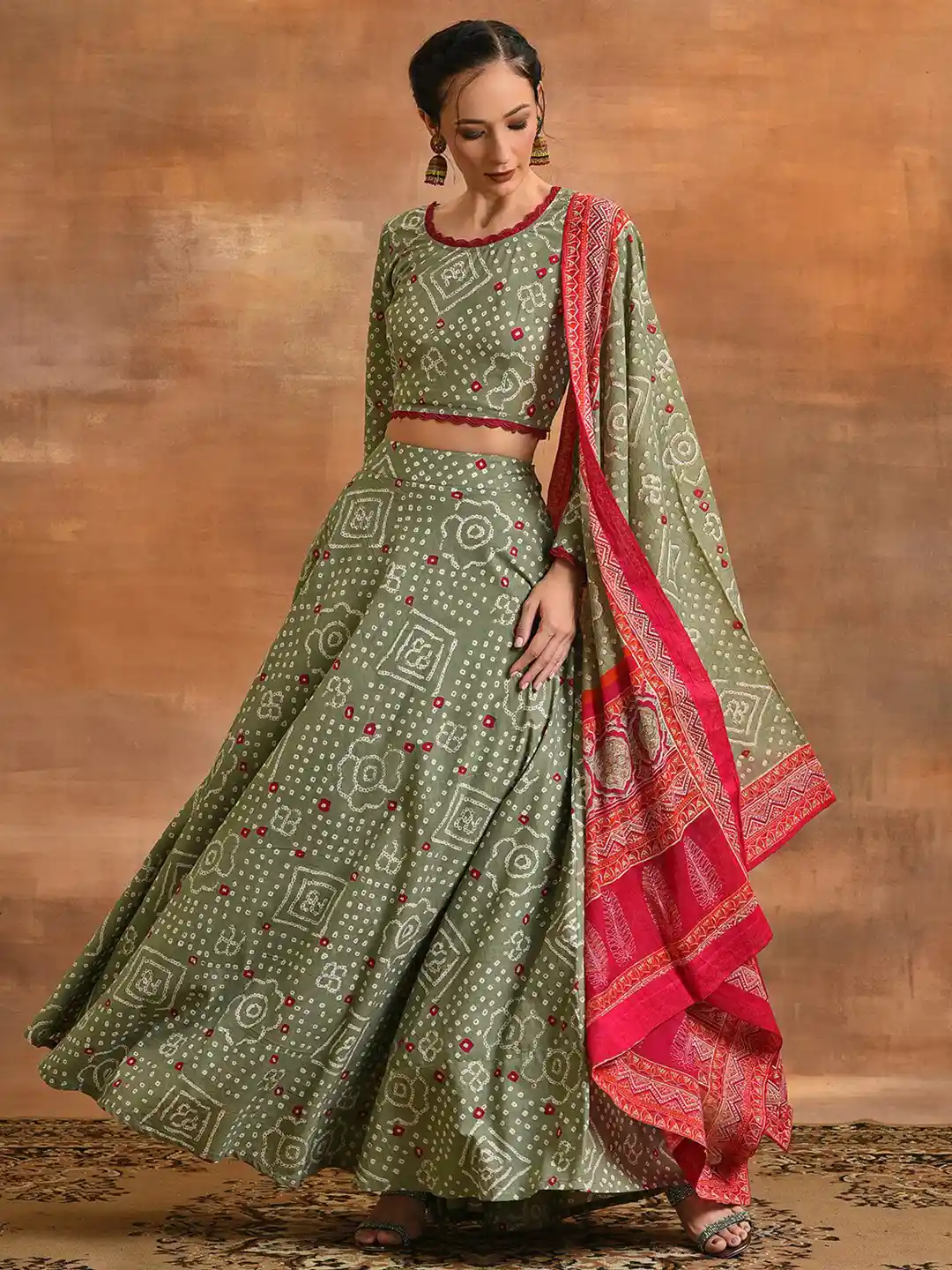 Buy AKS Bandhani Printed Cotton Ready to Wear Lehenga Blouse