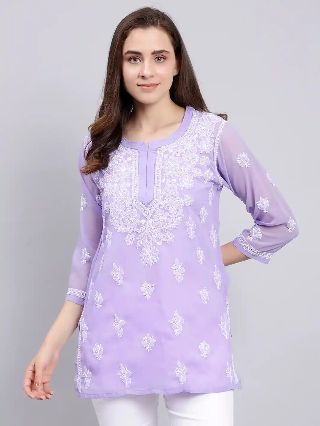 Buy Seva Chikan Ethnic Motifs Chikankari Embroidered Kurti With