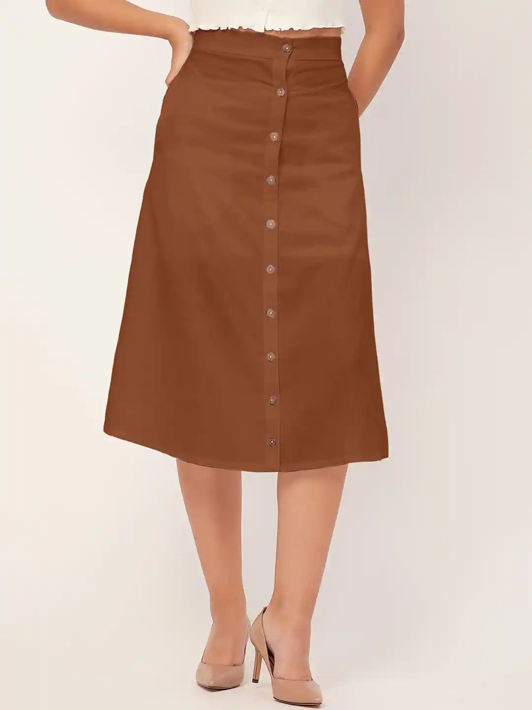 Buy Moomaya Front Buttoned A Line Midi Skirt Skirts for Women