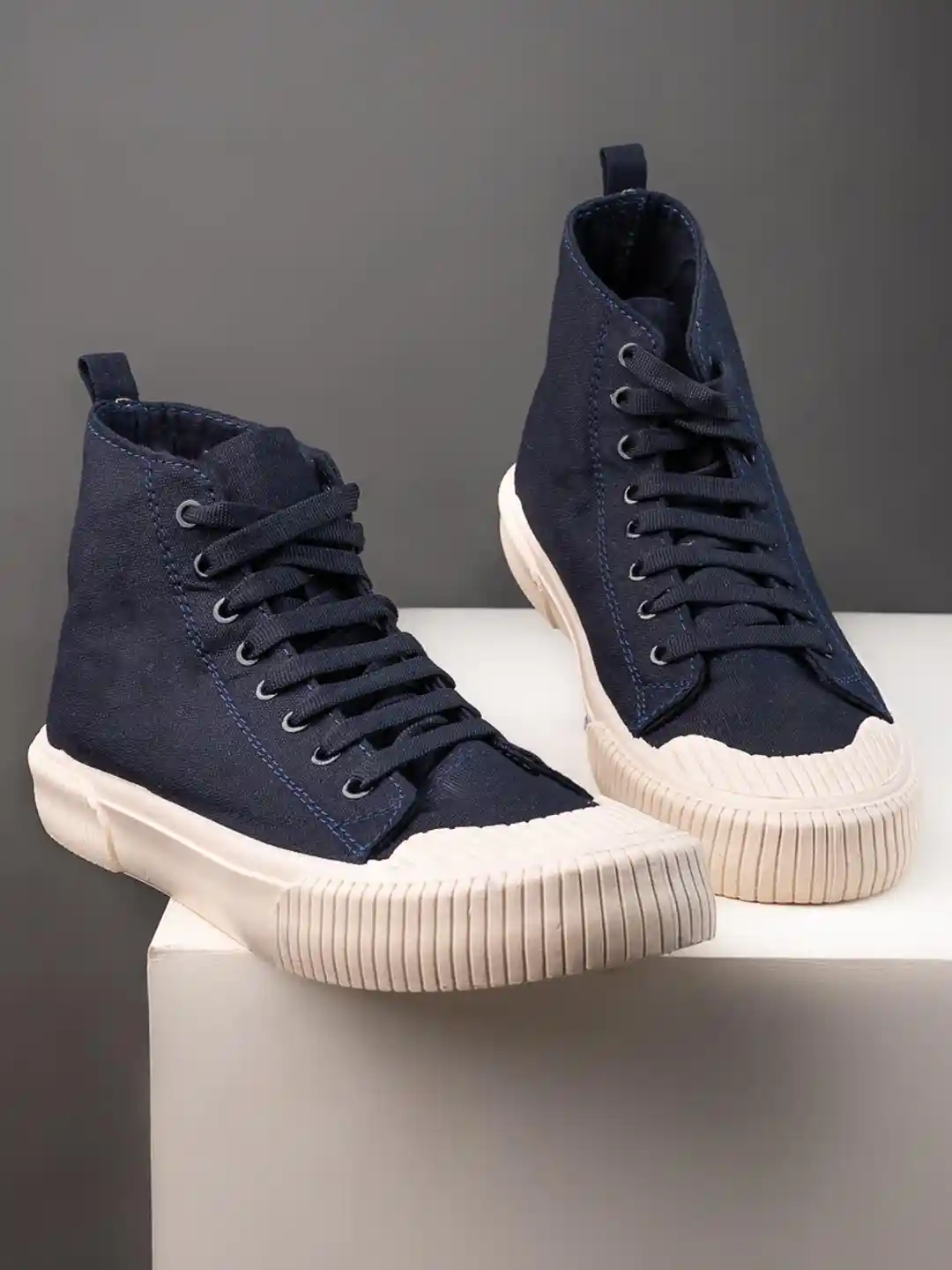 Men's Blue Hi Tops Men's Navy Canvas High Top Designer