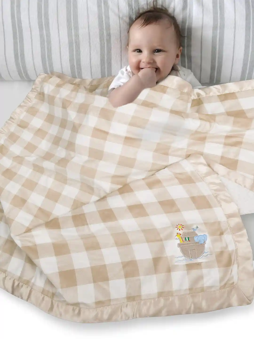 Buy Baby Moo Cream-Coloured Brown Checked Mild Winter 210 GSM