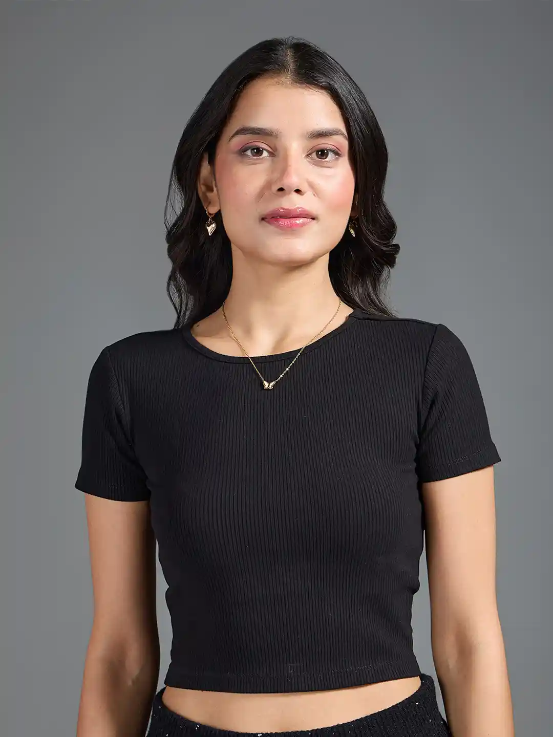 Buy 20Dresses Black Slim Fit Crop T-shirt Tshirts for Women