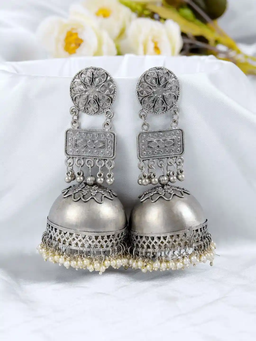 Buy Crunchy Fashion Silver-Plated Dome Shaped Stone-Studded Brass