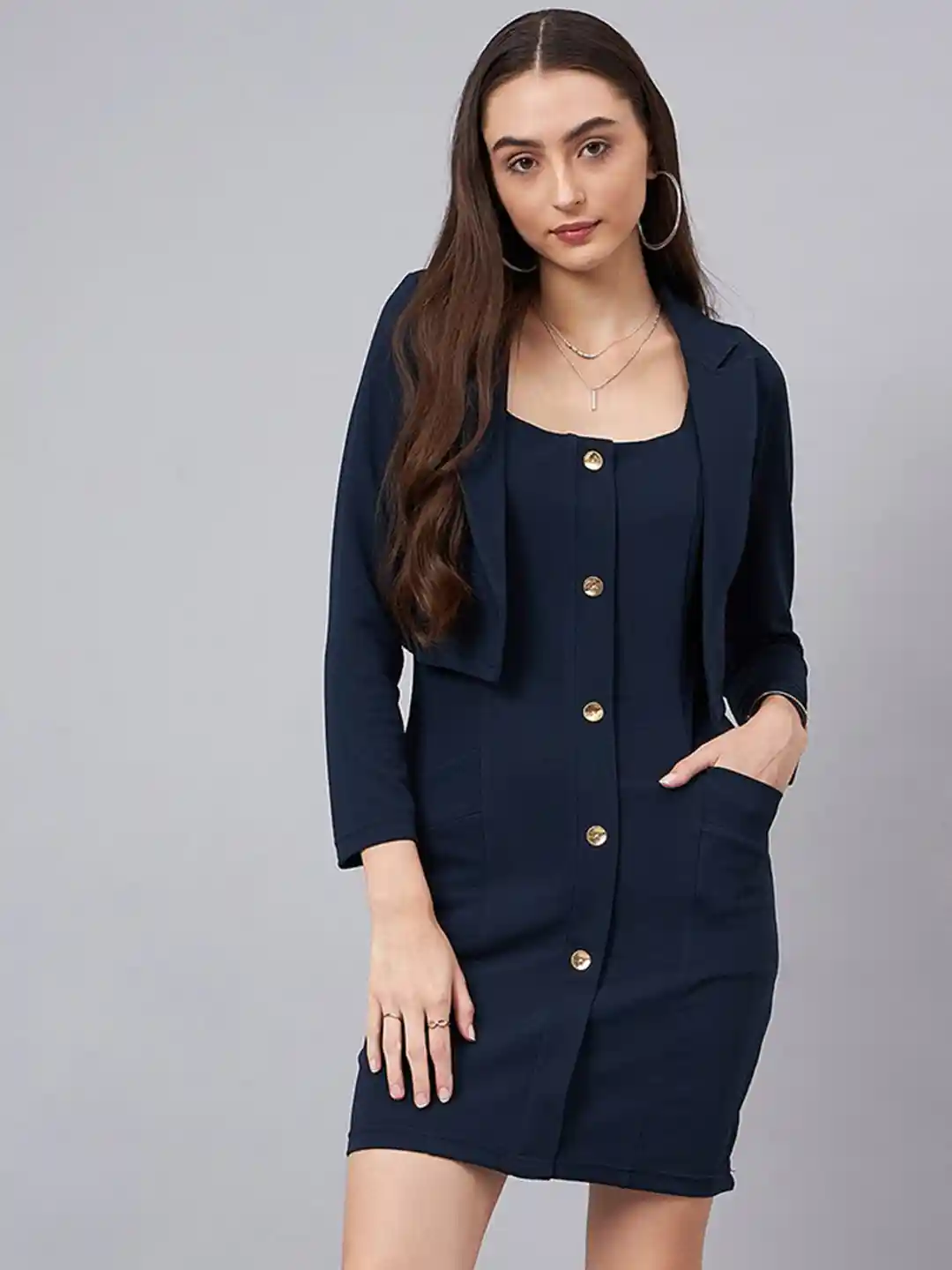 Buy Chemistry Round Neck Bodycon Mini Dress With Blazer Dresses