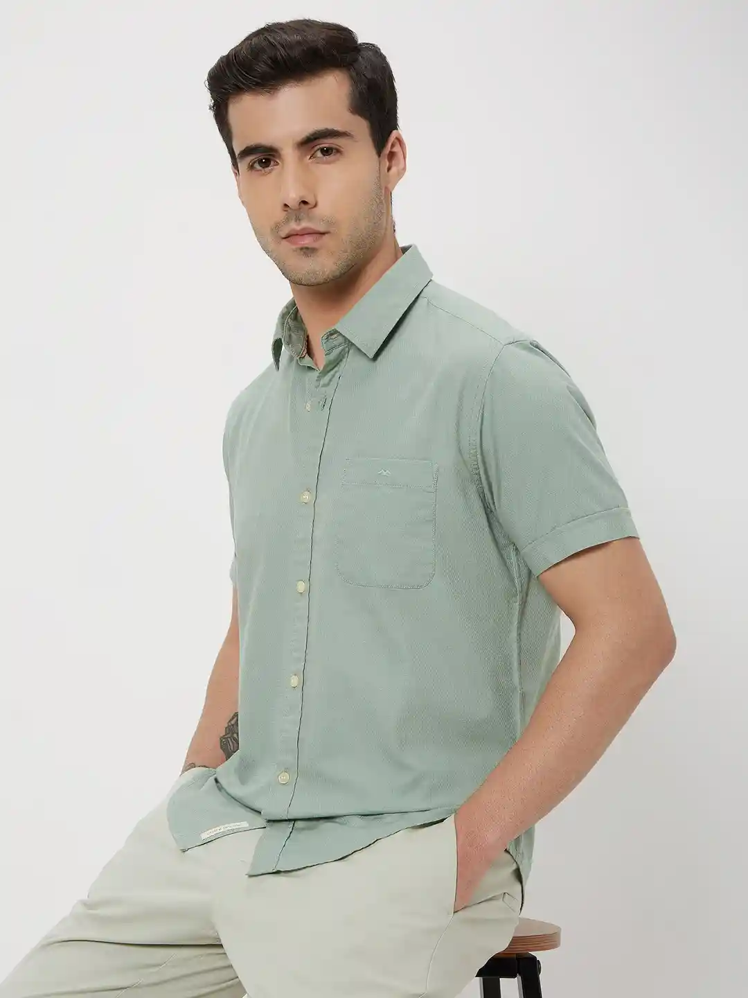Buy Mufti Slim Fit Spread Collar Pure Cotton Twill Casual Shirt