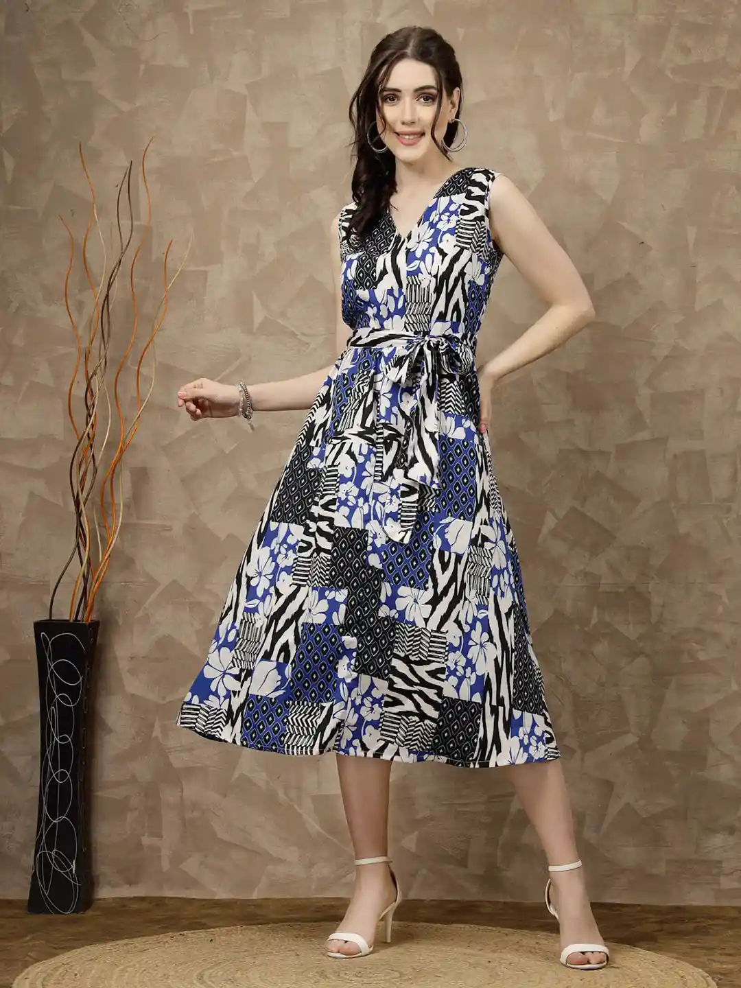 Buy plusS Blue Floral Printed A-Line Midi Dress Dresses for