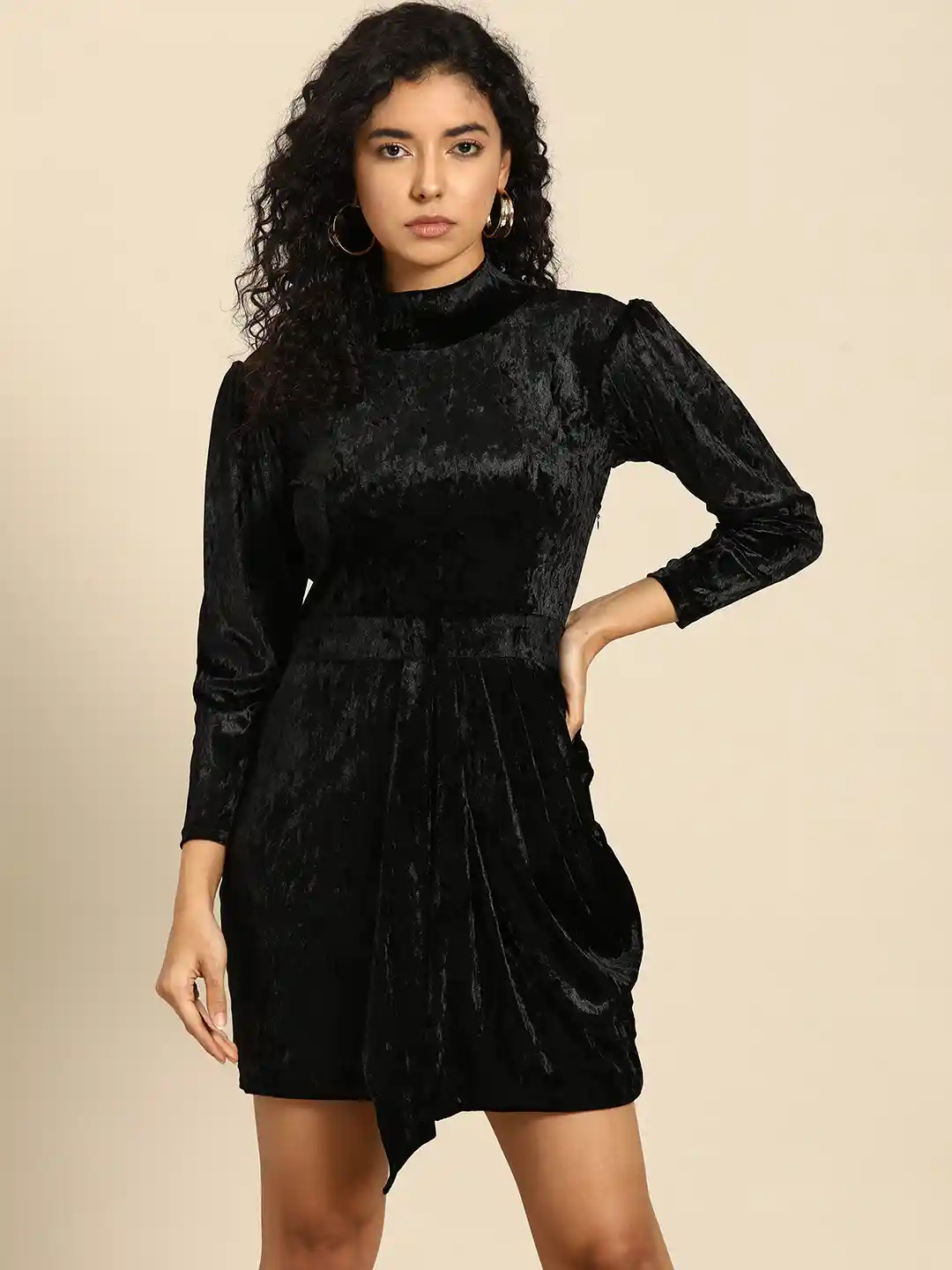 Buy WoowZerz High Neck Velvet Bodycon Mini Dress Dresses for