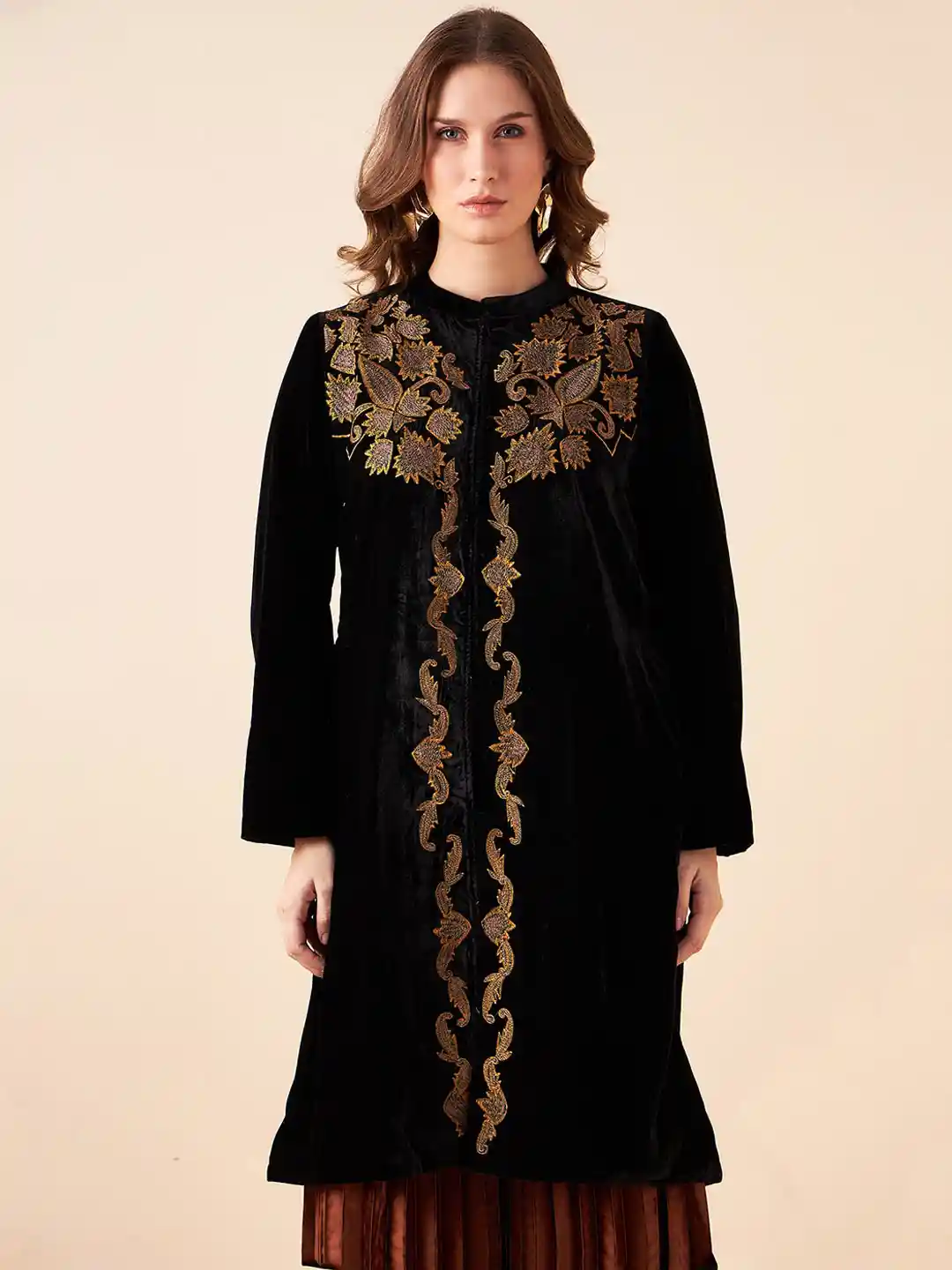 Buy Antheaa Floral Longline Velvet Tailored Jacket With