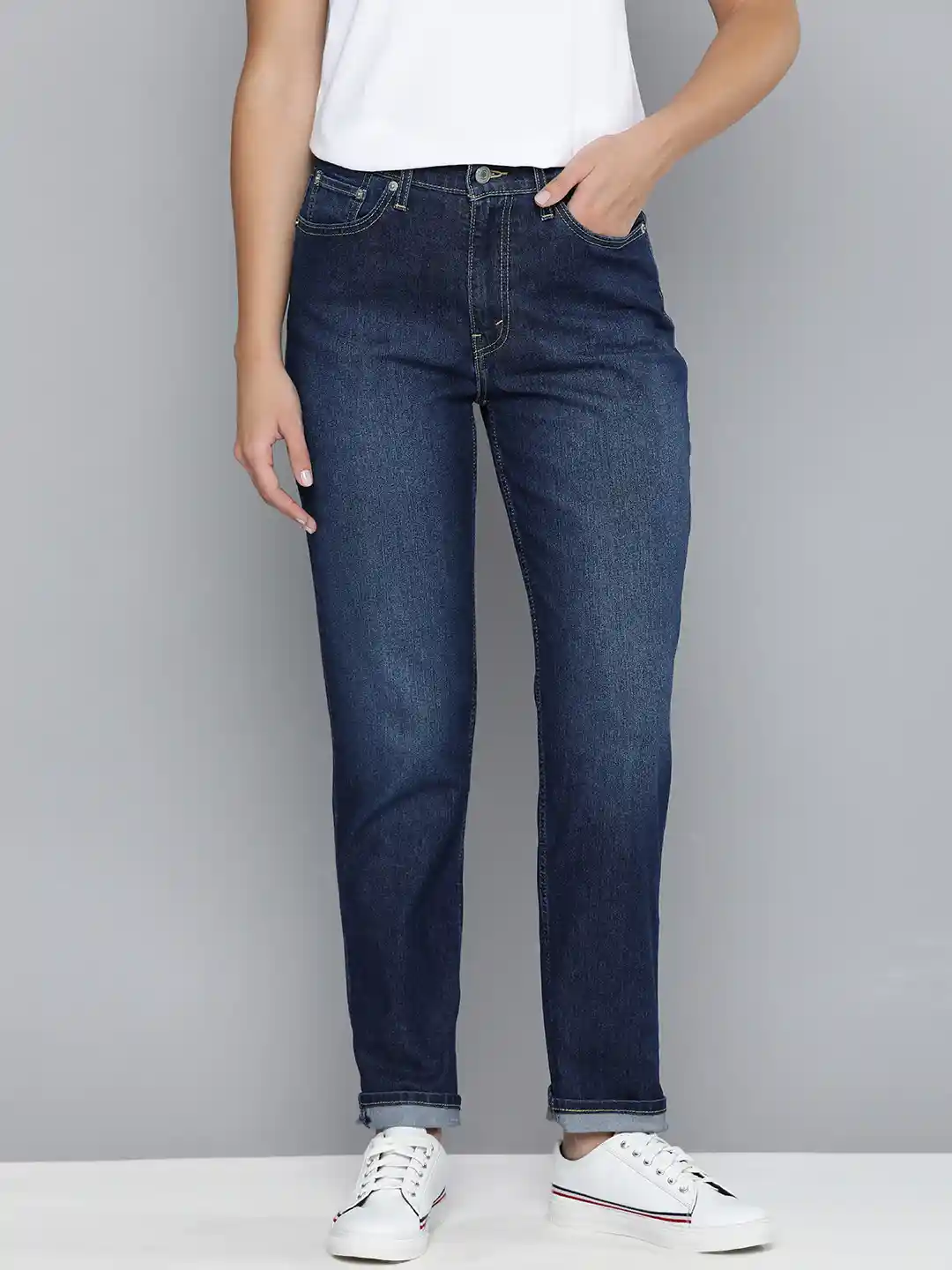 Buy Levis Women Mom Tapered Fit High-Rise Light Fade Stretchable