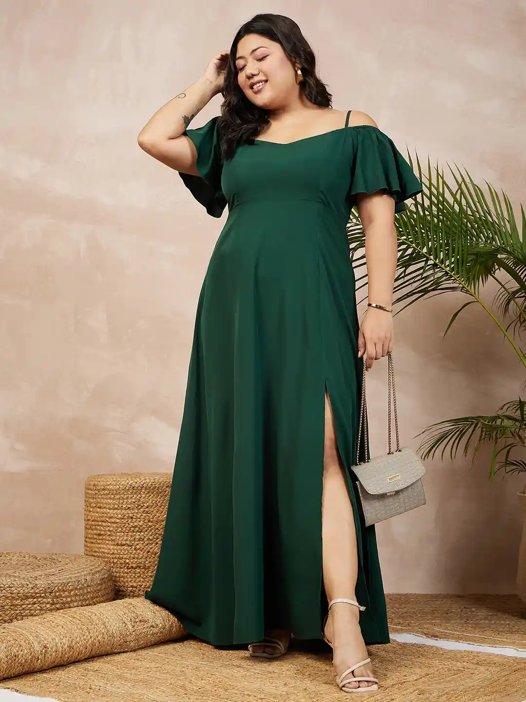 Buy Berrylush Curve Plus Size Flutter Sleeve Maxi Dress Dresses