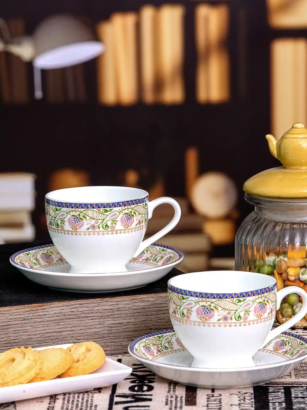 Buy SONAKI White Brown 12 Pieces Floral Printed Bone China