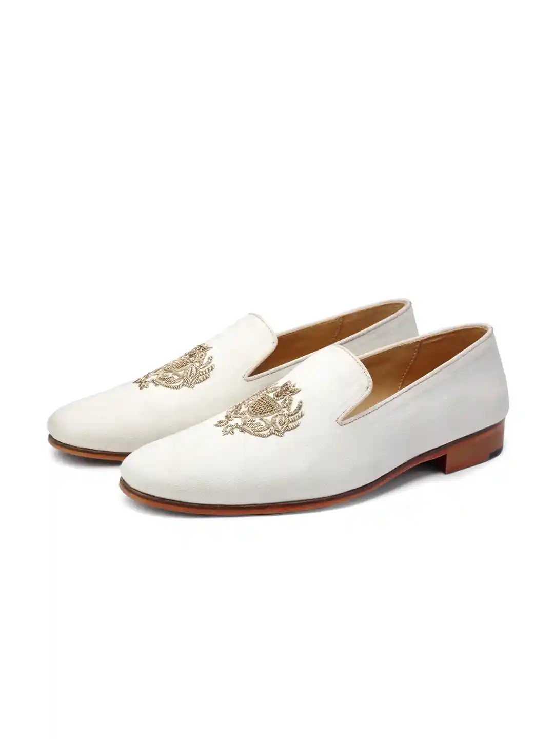 Buy SHUTIQ Men Siraj Ivory Embroidered Suede Loafers Casual