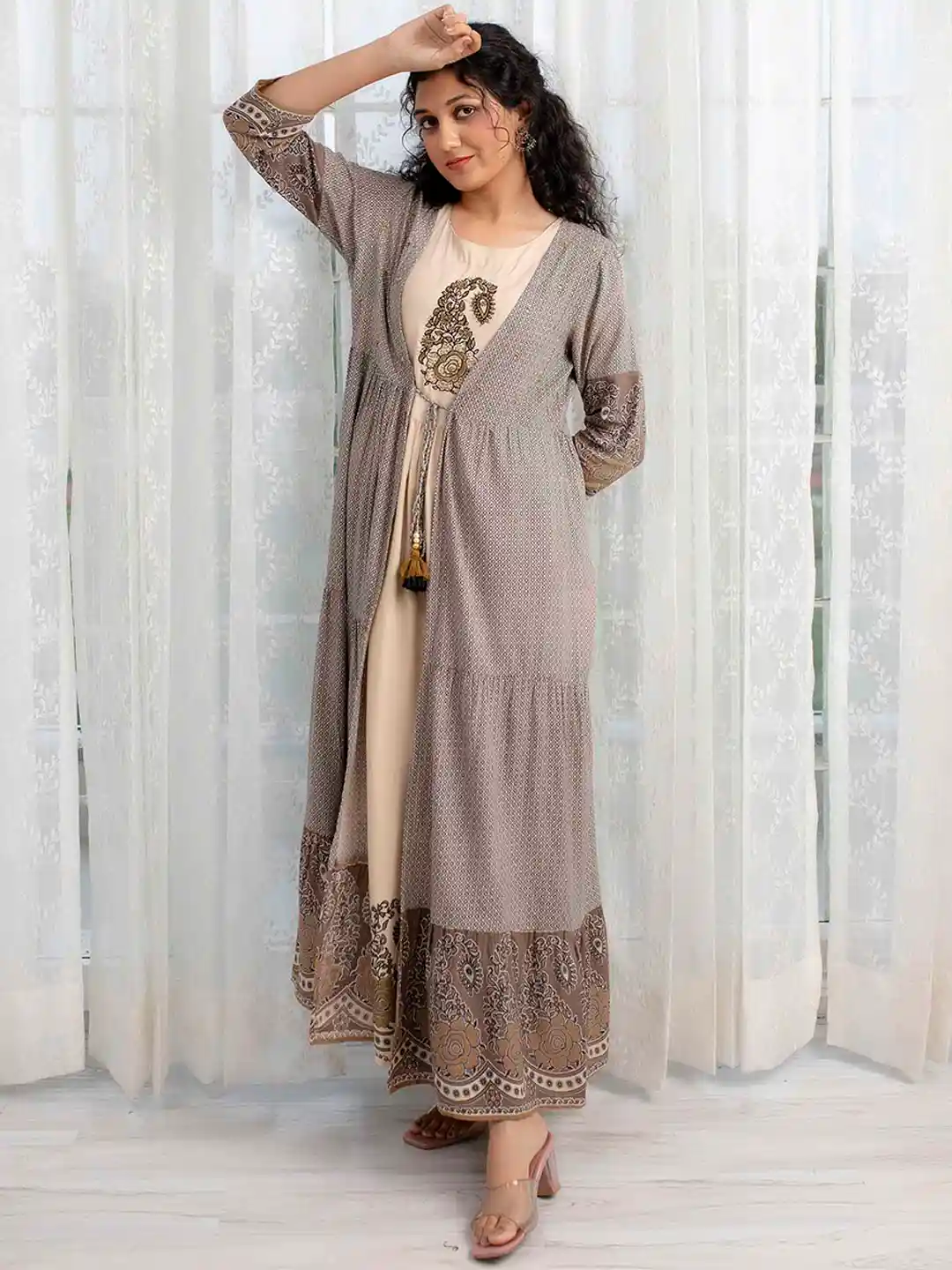 Maxi Dress Women's Dress With Shrug KALINI Ethnic Motifs