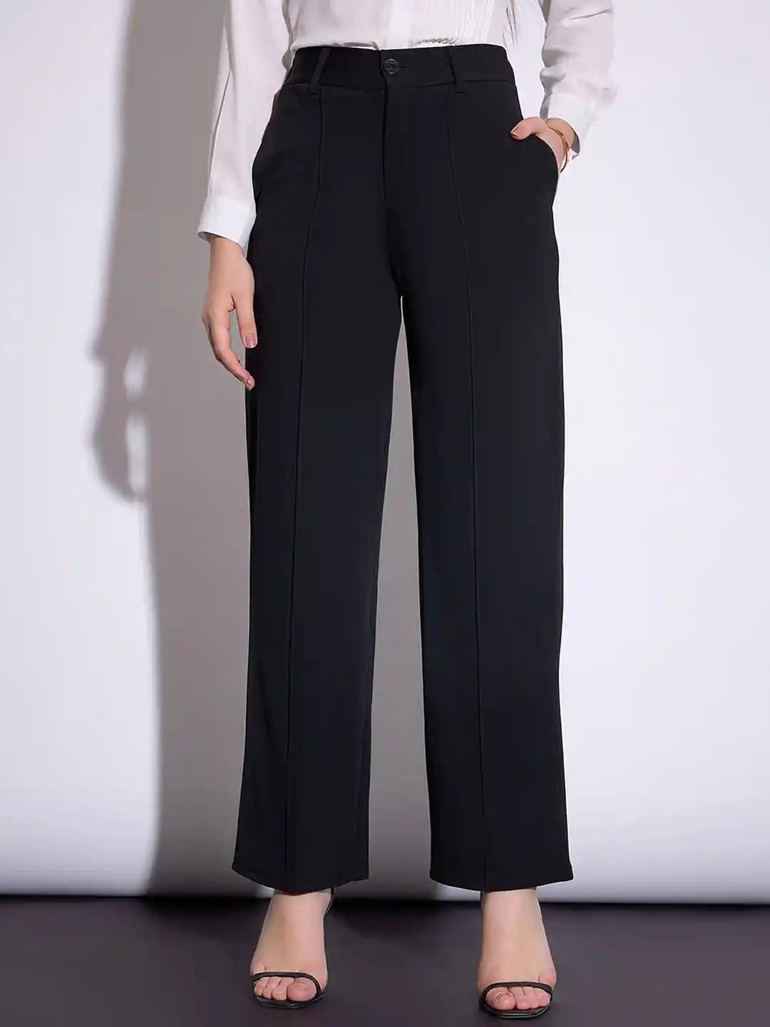 straight fit black trousers for ladies online