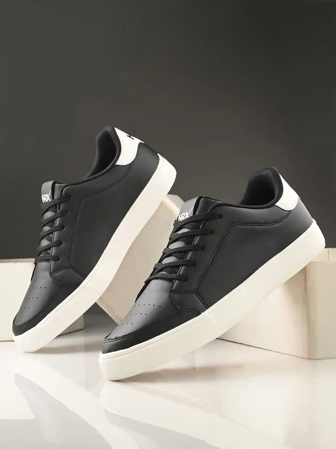 HRX by Hrithik Roshan Men Black White Perforations Comfort Insole Sneakers