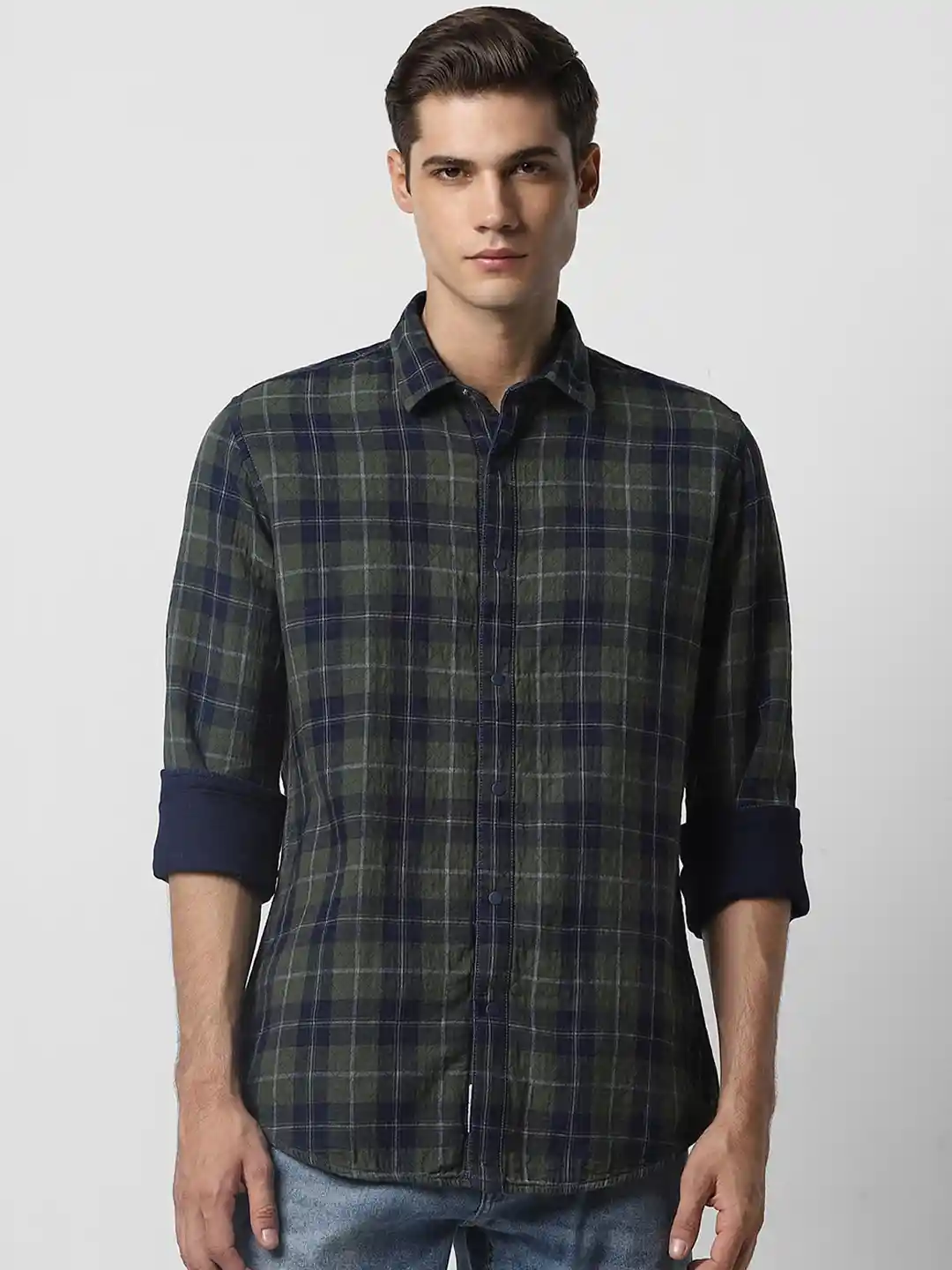 Buy VAN HEUSEN DENIM LABS Checked Slim Fit Opaque Casual Shirt