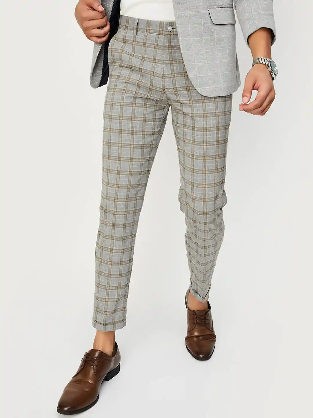 Grey Check River Island Mens Check Trousers Max Men Checked Mid
