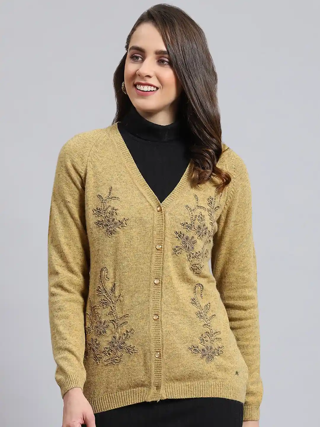 Buy Monte Carlo Floral Embroidered Woolen Cardigan Sweater