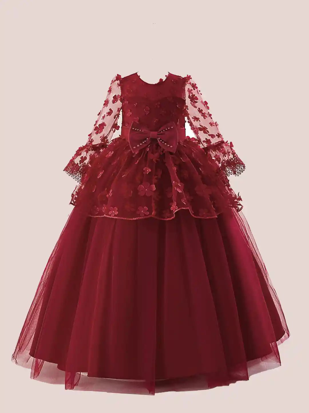 StyleCast Girls Maroon Bow Floral Embellished Gown Maxi Dress