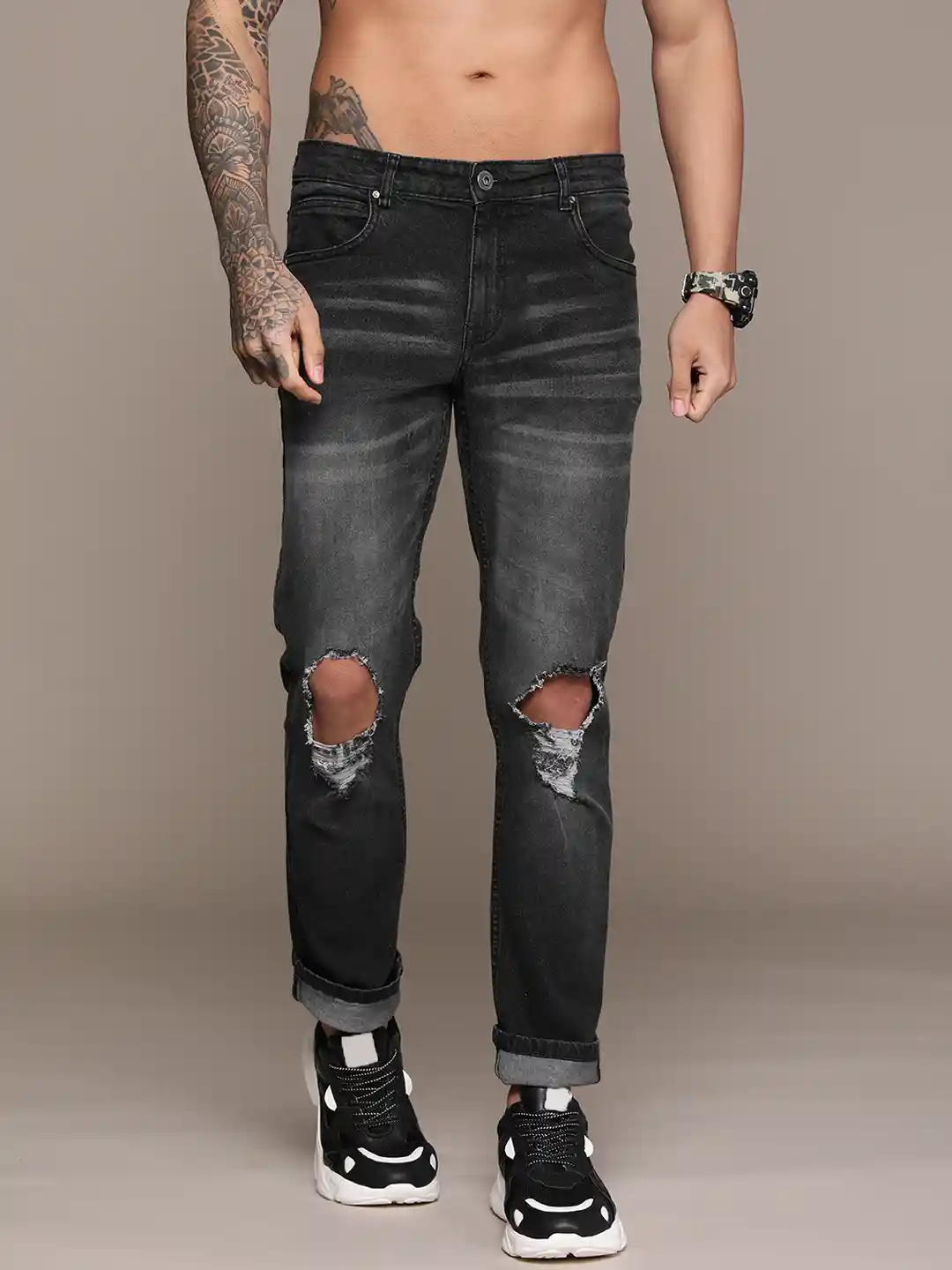 Black Ripped Skinny Jeans Slash Ripped Jeans Buy The Roadster - Main Image