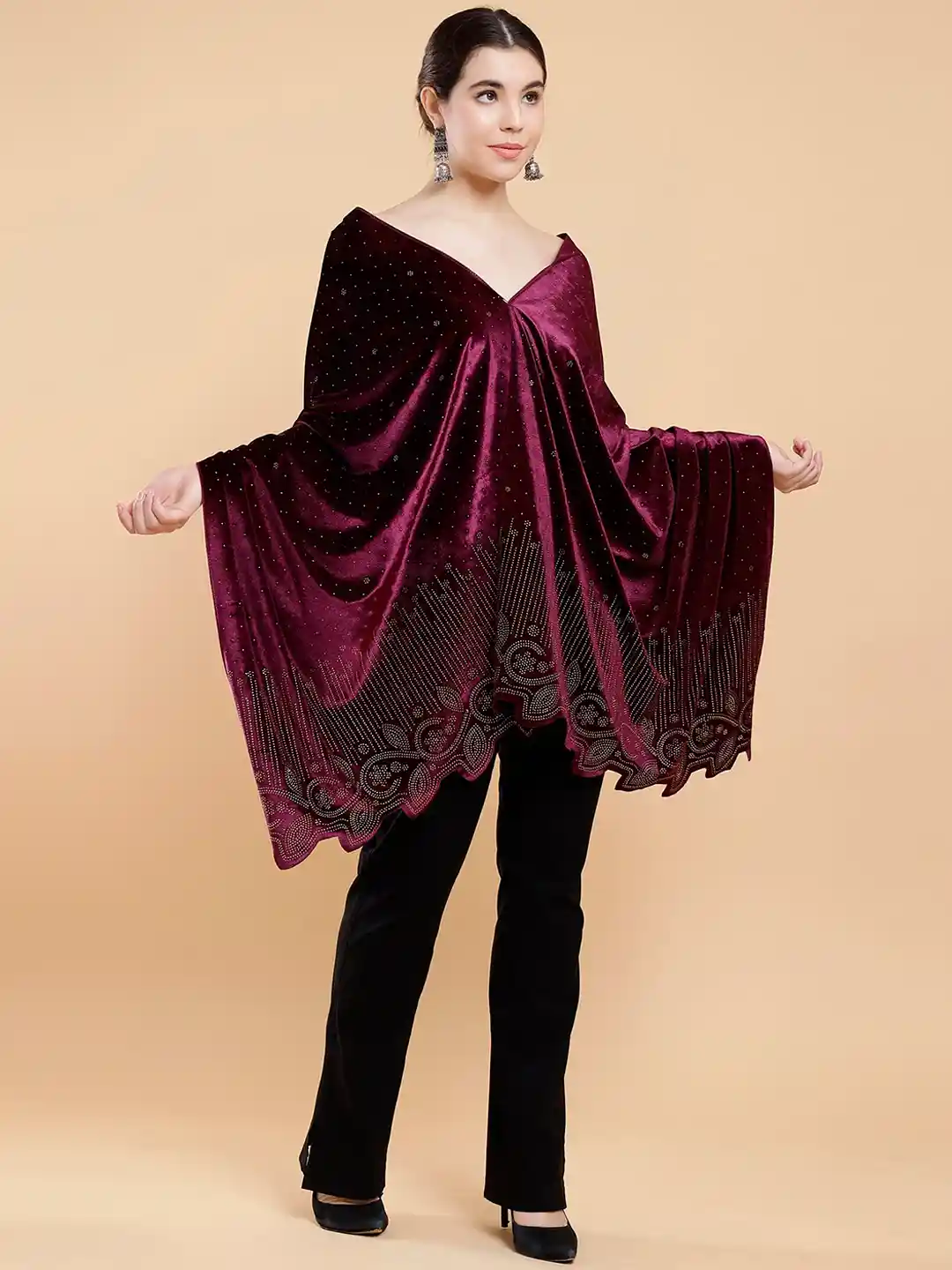 Buy Moda Chales Women Embellished Velvet Shawl Shawl for Women