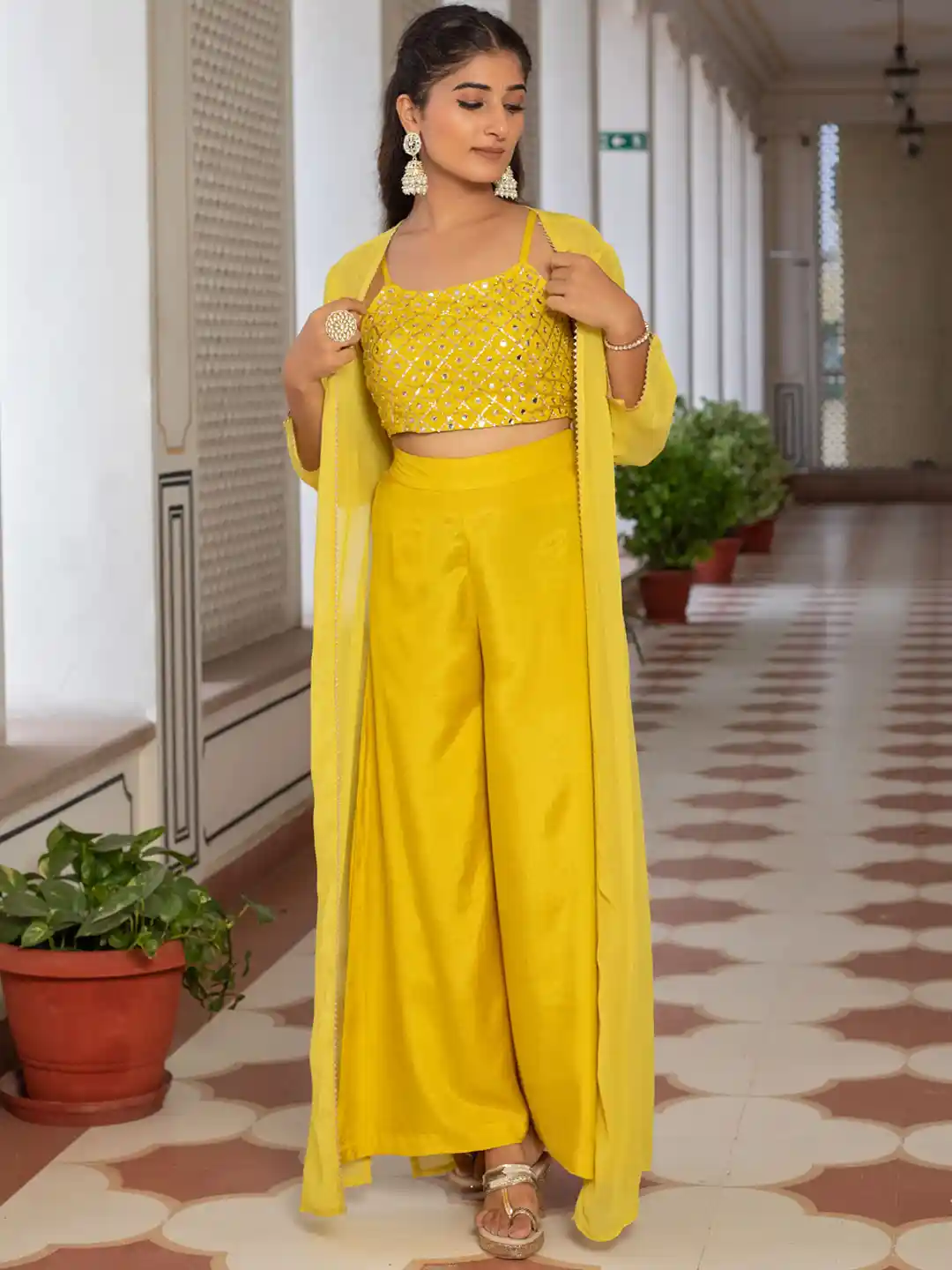 Buy KASYA Embellished Shoulder Straps Ethnic Top With Palazzos