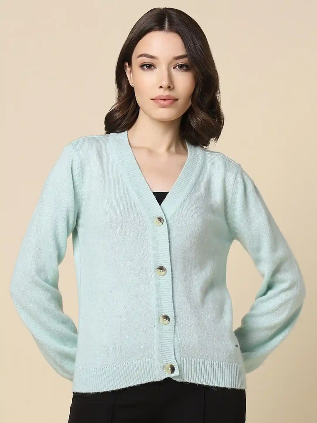 Allen Solly Woman V-Neck Long Sleeves Pure Cotton Cardigan Sweater