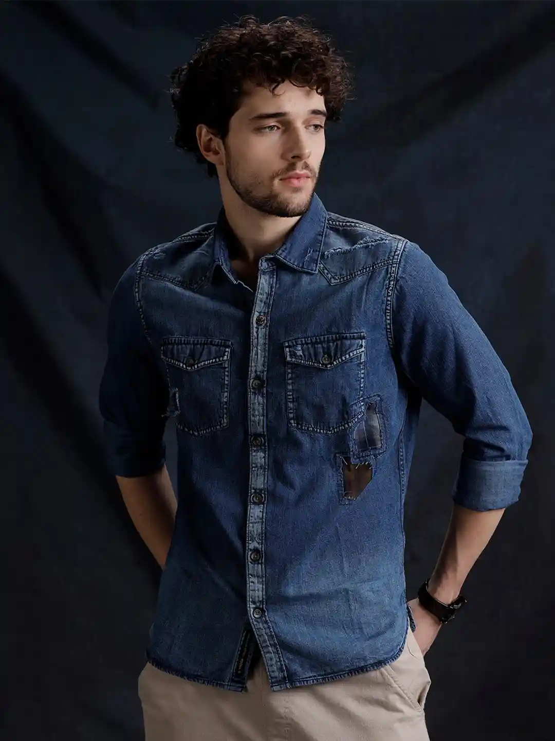 Buy WROGN Slim Fit Faded Cotton Denim Casual Shirt Shirts for