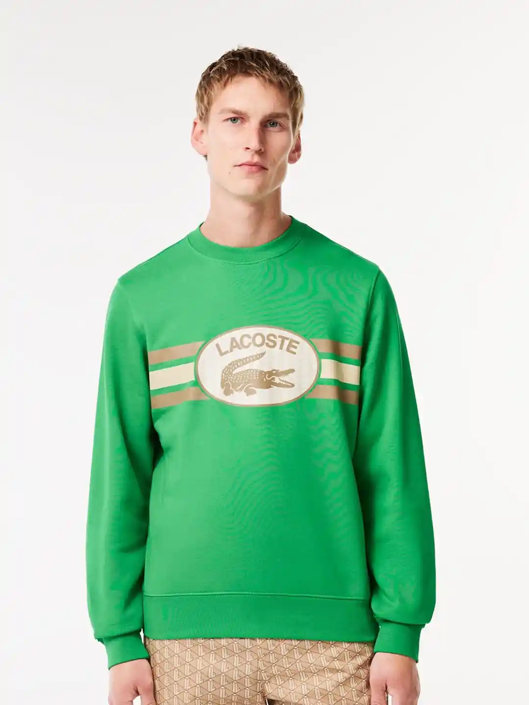 Buy Lacoste Men Green Printed Long Sleeves Fleece Pullover