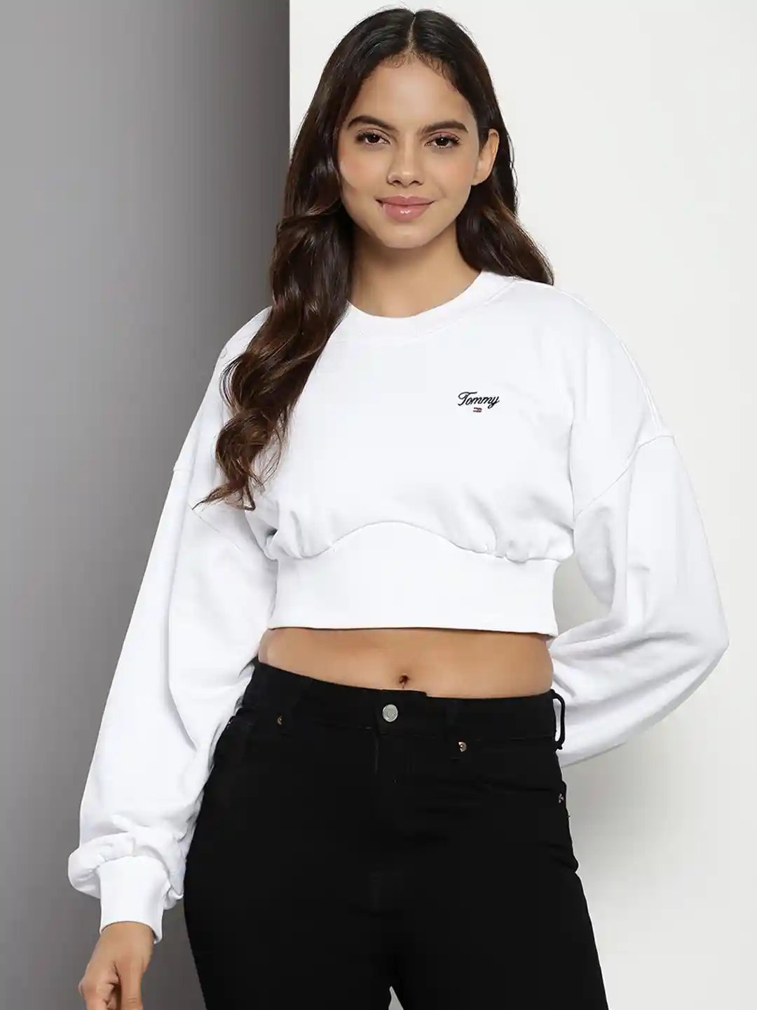 Buy Tommy Hilfiger Round Neck Pullover Crop Sweatshirt